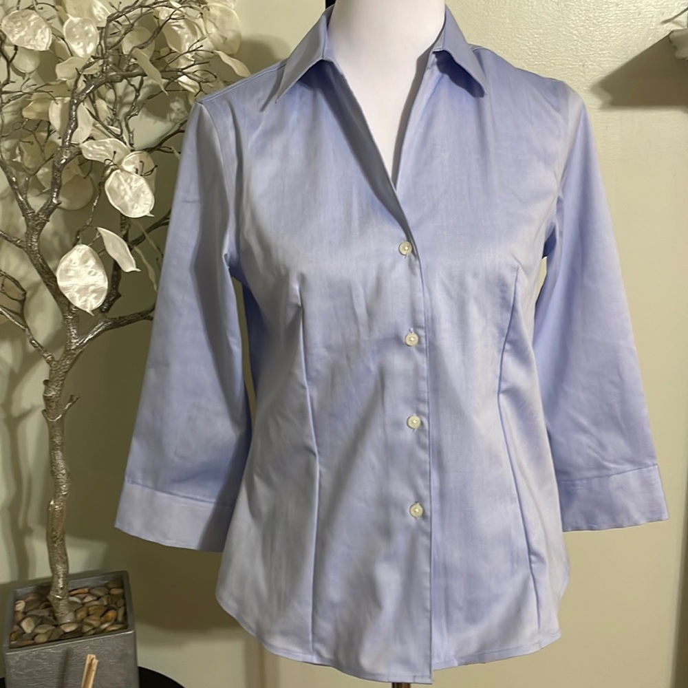 Women's Light Blue Button-Front Shirt Blouse